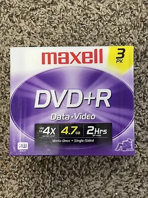 Maxell Dvd+R Discs 4.7GB 4X Jewel Cases 3/Pack Sealed • $5.39