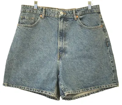 Zara Women's Size 14 Super High Rise Denim Jean Mom Shorts Rigid Medium Wash 5  • $19.99