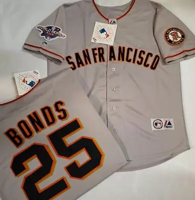 Majestic San Francisco Giants BARRY BONDS 2002 World Series Baseball JERSEY Gray • $129.99