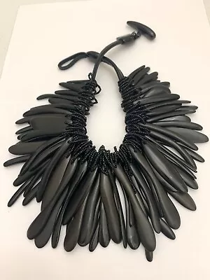 MONIES Rare Art Moderinist Black Horn And Black Leather Necklace Signed • $1790