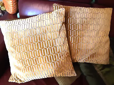2 M&S Yellow Ochre Velvet Look Cushion Covers. + 2 Inner Cushion Pads 19  X 19  • £12.79