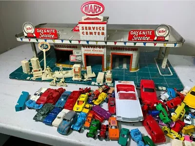 1950's Vintage Tin Litho MARX Service Center Gas Station W/ Cars & Accessories • $329