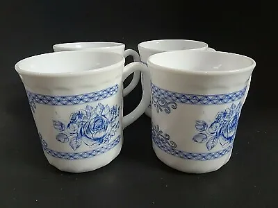 $16 • Buy Vintage Arcopal Honorine Set Of 4 Mugs Blue & White Made In France
