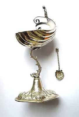 Amphitrite Goddess Of Seas Novelty Antique Silver Salt + Spoon 1902. Edwardian • £145