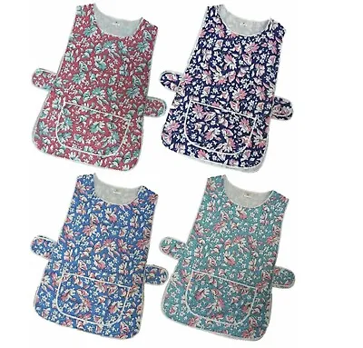 New Ladies Floral Print Front Pocket Side Button Washable Overall Tabard Apron  • £8.50