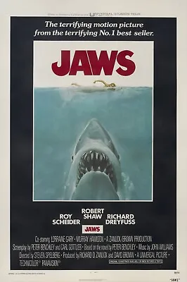 JAWS 1975 US One Sheet Poster Print 27x41  Roy Scheider Richard Dreyfuss FREEP&P • £24.99