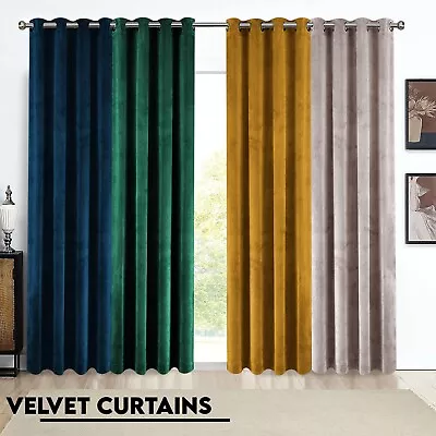 Luxury Blackout Curtains Crushed Velvet Ring Top Curtain Pair Eyelet Ready Made • £17.15