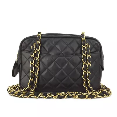 CHANEL Quilted Matelasse CC Logo Lambskin Chain Shoulder Bag Black/9Y0938 • £437.90