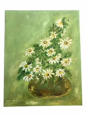 $60 • Buy Vintage Daisy Oil Painting Canvas Board Signed Neil Hoiten Cottage Core