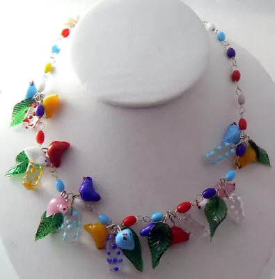 Vintage Murano Glass Birds Leaves And Blossoms Necklace • $79