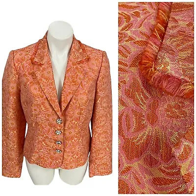 ECI New York Blazer Womens Size 6 Orange Floral Jacket Harvest Office Casual • $33.97