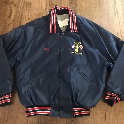 Vintage Fire Department Bomber Jacket Size XL Made In USA Troy Ron • $15