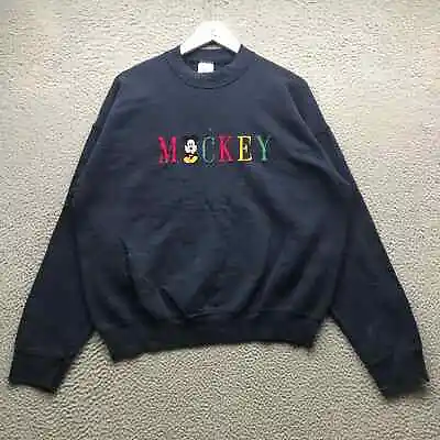 Vintage Mickey Mouse Disney Sweatshirt Men's XL Crew Neck Embroidered Logo Navy • $29.99