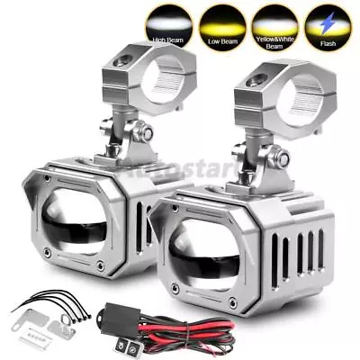 2x  90W 10000LM LED Motorcycle Spot Light Auxiliary Fog Driving Lamp White+Amber • $129.98