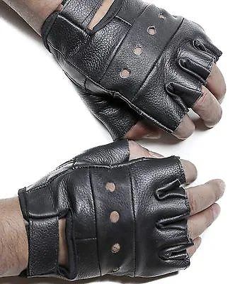 Fingerless Gloves Black Mens Lightweight Heavy Duty Genuine Premium Leather • $9.99