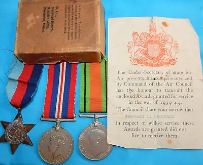 WW2 MEDAL GROUP OF 3 To SERGEANT D MCDONALD - KIA  - WORLD WAR II + BOX PAPERS • £0.99