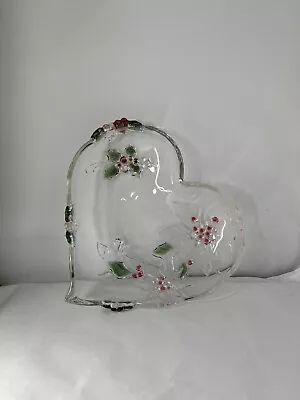 Mikasa Christmas  Dish Platter Holiday Serving Poinsettia  Holly Heart Clear • $5.99