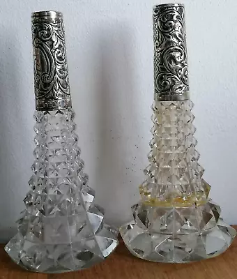 £38 • Buy Matching Pair  Tall Heavy Victorian Antique Glass Embossed Silver Collars DE002