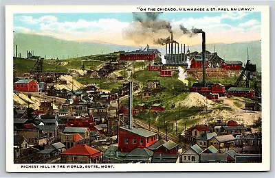 Butte Montana~Birds Eye View Of Richest Hill In The World~Vintage Linen Postcard • $3.70