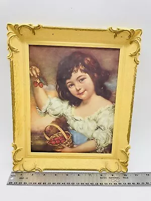 Vintage 1960s Plastic Framed Museum Print Of Girl With Cherries Mona Lisa Litho • $34.99