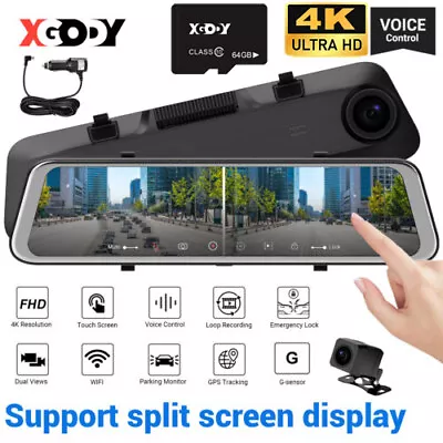 XGODY 12  4.0K 1080P Front Rear Camera Mirror Dash Cam GPS Car DVR ＆ Free 64 TF • $119.99