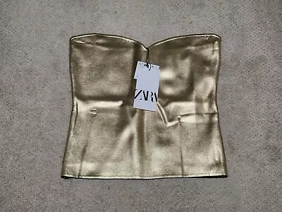 Zara NWT Metallic Gold Side Zip Tube Top Women's XL • $25