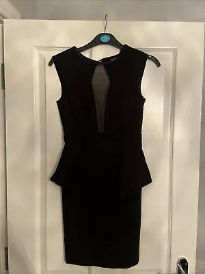 Miss Selfridge Black Sheer Panel Peplum Dress Size 8 • £6.99