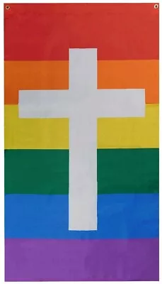 3X5 Rainbow Striped Cross Vertical 100D Woven Poly Nylon Flag Sleeve & Grommets • $9.88