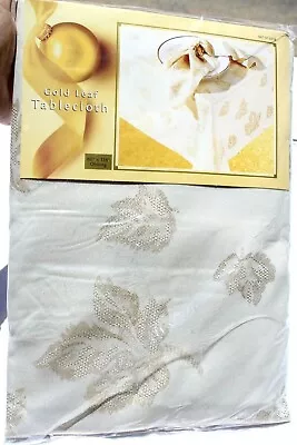 Gold Leaf Tablecloth Oblong 60” X 118” Cream W/ Metallic Gold Leaf New  #D27 • $11.98