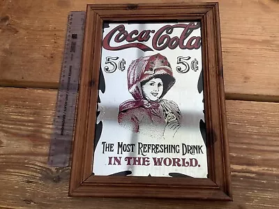 Vintage Retro Coca Cola Advertising Pub Bar Man Cave Mirror Wood Frame 12” X 8” • £19.99