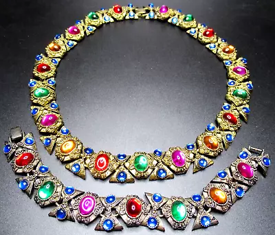 $89.99 • Buy Beautiful Colorful Cabochon Vintage Necklace Bracelet Set