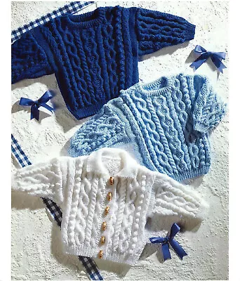 Baby Boys Cable Jacket Cardigan Sweater Jumper KNITTING PATTERN DK 16 - 24  Cosy • £2.15