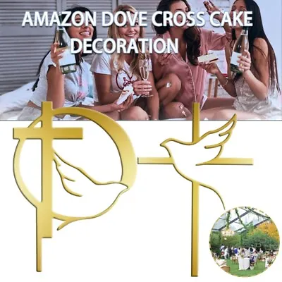 £4.82 • Buy Acrylic Religious Cake Topper Cross Dove  For Christening Party Cake Decoration