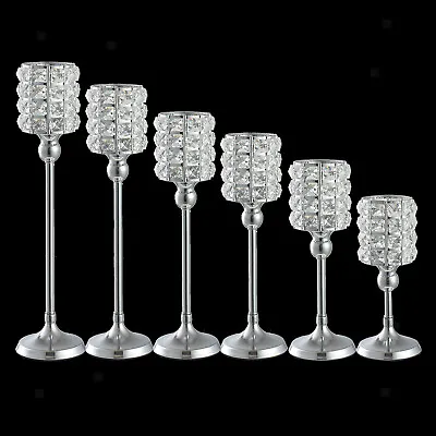 Silver Crystal Candle Holders Stand Chandelier Dining Centerpieces Elegant • £14.09