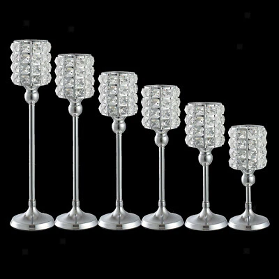 £16.50 • Buy Silver Crystal Candle Holders Stand Chandelier Dining Centerpieces Elegant