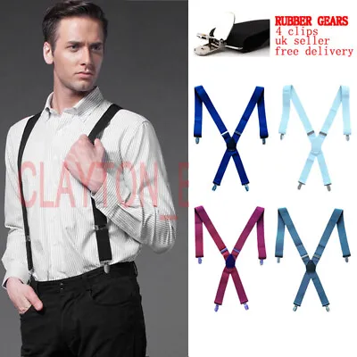 35mm Unisex Mens Men Braces Plain Black Wide & Heavy Duty Suspenders Adjustable • £6.41