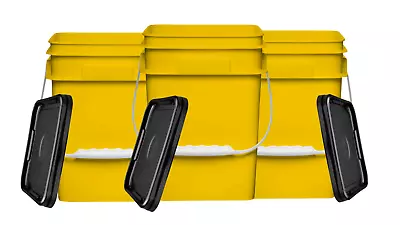  4 Gallon Yellow Square Food Grade Bucket Pail With Lid ( Pack Of 3) • $39.77