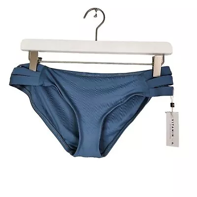 VITAMIN A Swim Bottom Womens Medium 8 Blue EcoLux Emelia Triple Strap Bottom NWT • $40