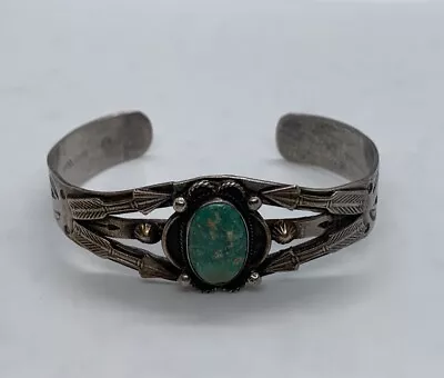 VTG Native American Sterling Silver Turquoise Arrow Stamped Cuff Bracelet 6.5  • £98.66