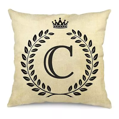 Letter C Throw Pillow Cover 18X18 Inch Flaxen Monogram Throw Pillow Case Crow... • $14.92