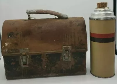 Vintage THERMOS V Shape Clamshell Miner Lunch Box Metal  • $13.39