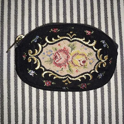 Vtg Ein Germany Petit Point Needlepoint Floral Roses Purse Pouch Bag Satin Lined • $22.95