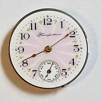 Vintage Hampden 3/0 Molly Stark Pocket Watch Movement Fancy Pink Dial Runs & Kt • $125