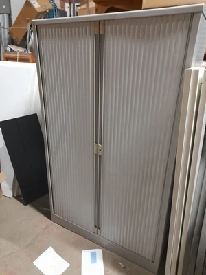 £80 • Buy Bisley Double Door Side Tambour In Goose Grey With 3 Shelves And 1 Key 1.65m