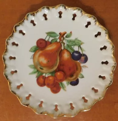 Vintage Victoria Ceramics Japan Fruit Motif Wall Plate 8  White With Gold Trim • $22