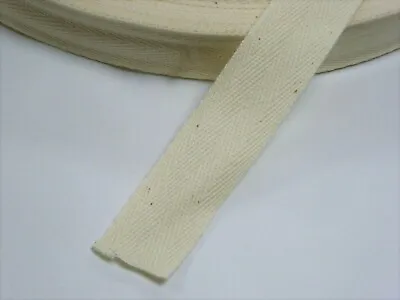 25mm Cotton Herringbone Tape - Bunting Binding Apron Webbing Sew - NATURAL CREAM • £1.59