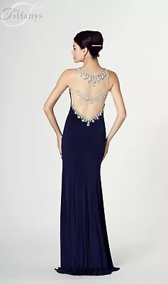 Tiffanys Naomi Size 2 Long Evening Dress Prom Open Mesh Back With Jewels BNWT • £39.99