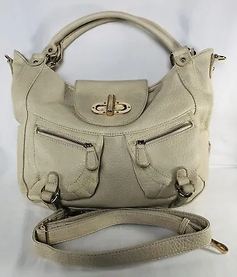MELIE BIANCO Satchel Crossbody Handbag Off White Pebbled Vegan Leather Large • $28