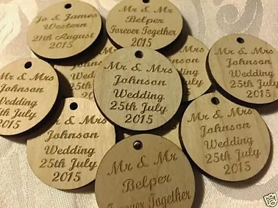 £3.75 • Buy Personalised DOUBLE Sided Wooden Wedding  Favours Round Tags, Table Decorations
