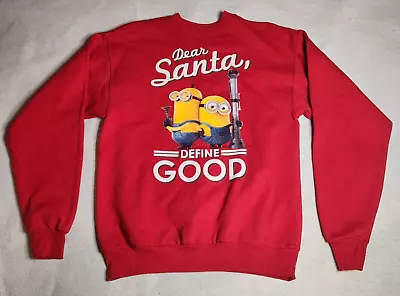 Minions Dear Santa Define Good Mens Sweatshirt Size S Red Long Sleeve Hanes NWOT • $18.99